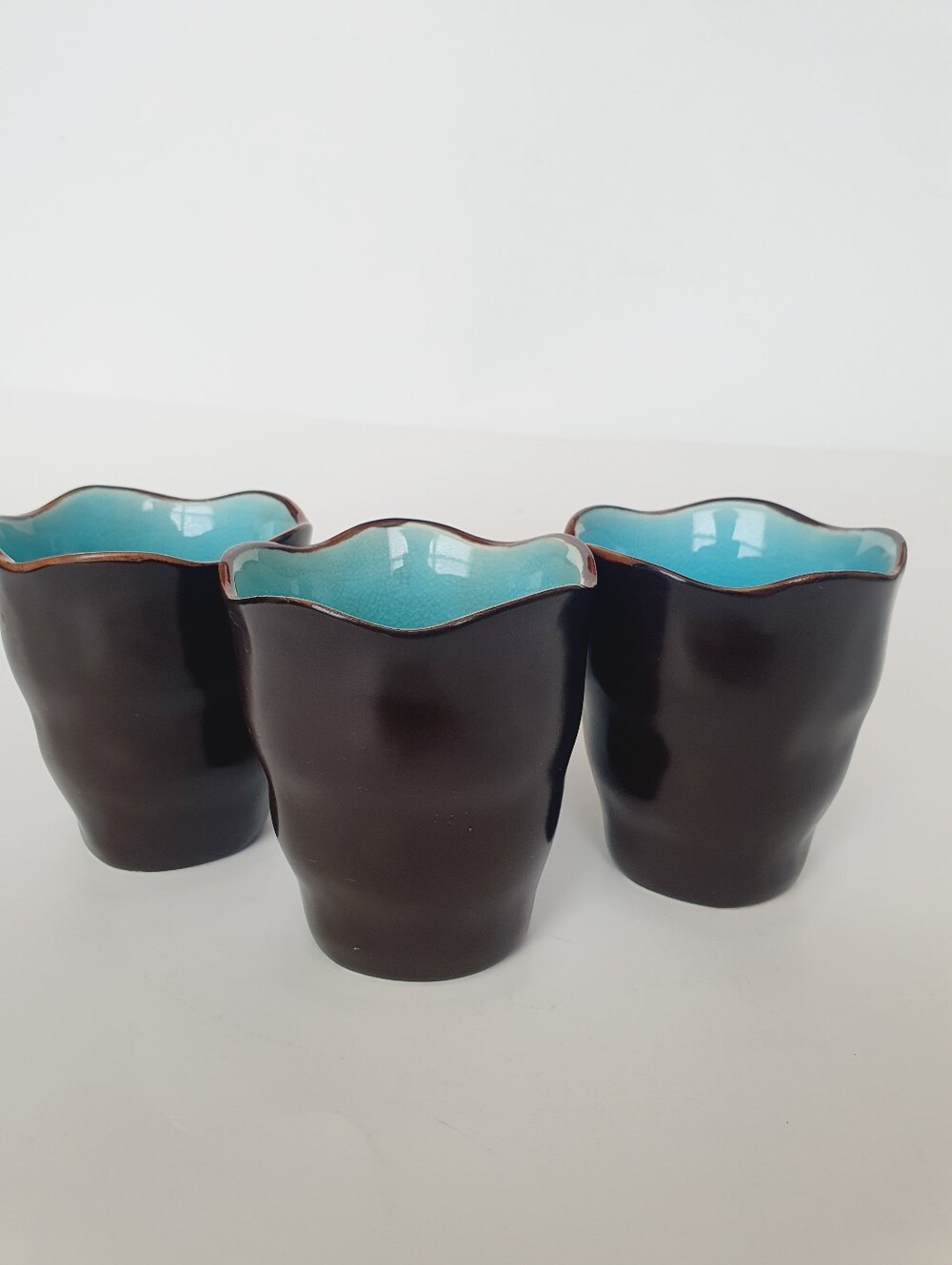 Visun China Vintage Turquoise Crackle & Brown Sake Tea Cups